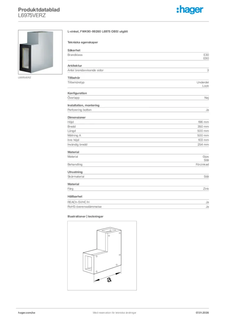 Bild Hager Produktdatablad L6975VERZ | Hager Sverige