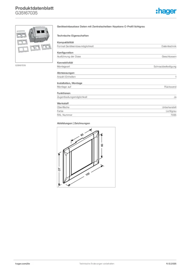 Bild Hager Produktdatenblatt G35167035 | Hager Deutschland