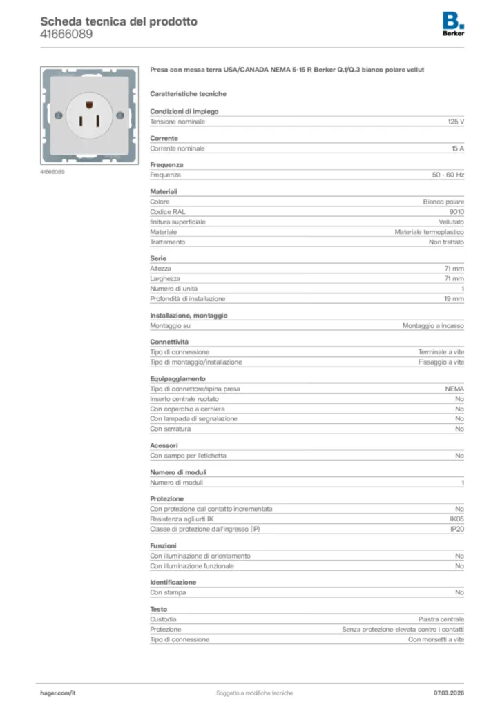 Immagine Berker Scheda tecnica del prodotto 41666089 | Hager Italia