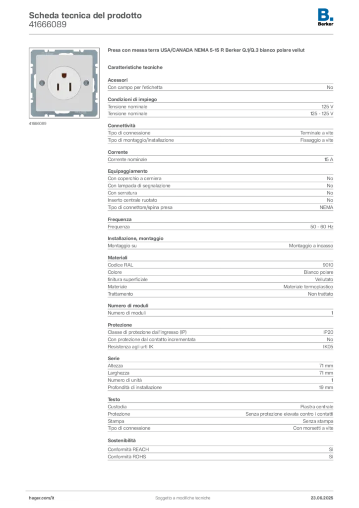 Immagine Berker Scheda tecnica del prodotto 41666089 | Hager Italia