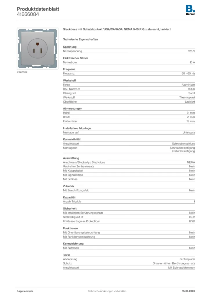 Bild Berker Produktdatenblatt 41666084 | Hager Deutschland