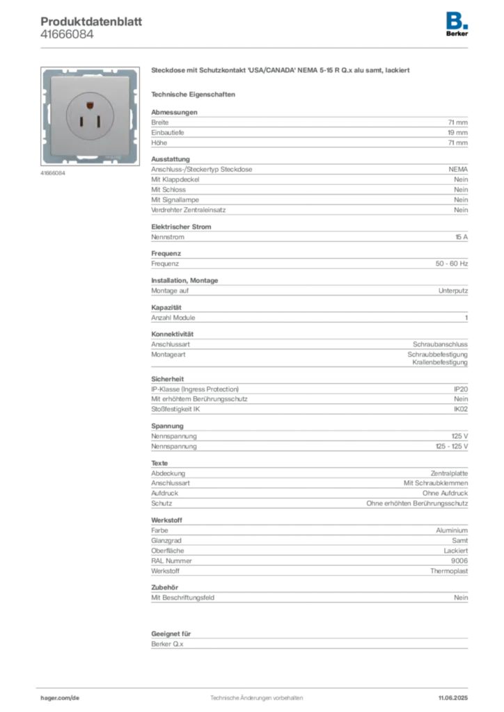 Berker Produktdatenblatt 41666084