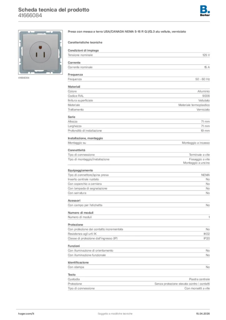 Immagine Berker Scheda tecnica del prodotto 41666084 | Hager Italia