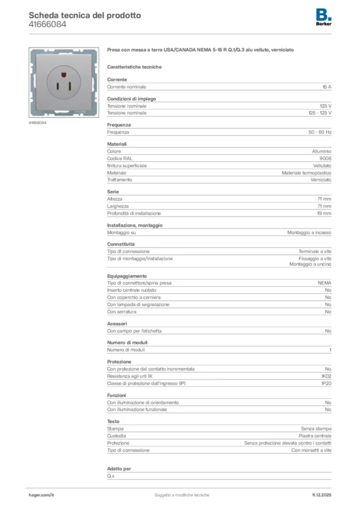 Immagine Berker Scheda tecnica del prodotto 41666084 | Hager Italia