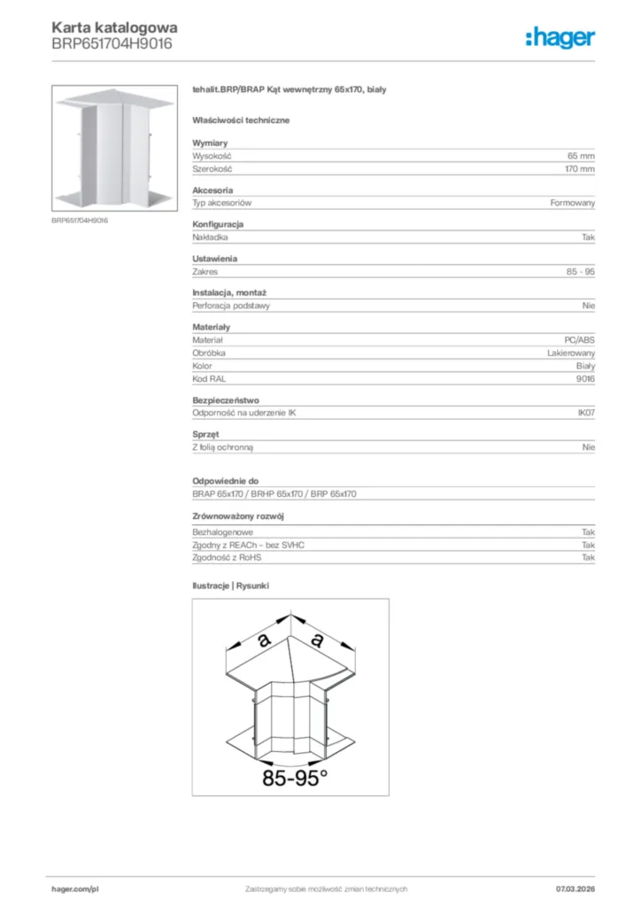 Zdjęcie Hager Karta katalogowa BRP651704H9016 | Hager Polska