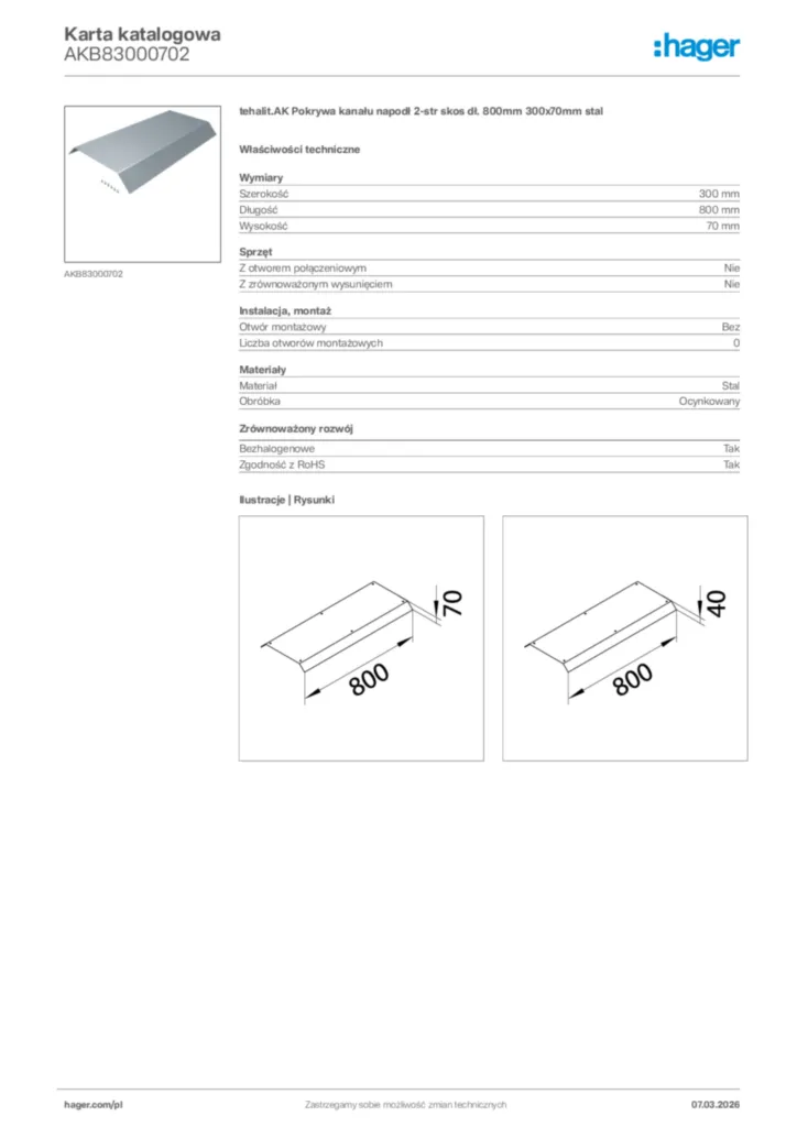 Zdjęcie Hager Karta katalogowa AKB83000702 | Hager Polska