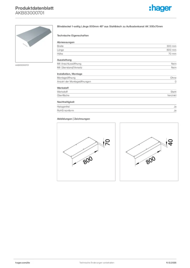 Bild Hager Produktdatenblatt AKB83000701 | Hager Deutschland