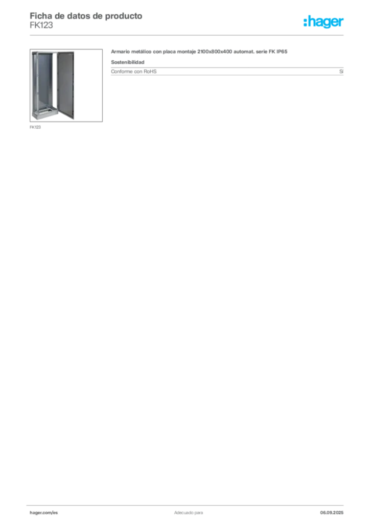 Imagen Hager Ficha de datos de producto FK123 | Hager España