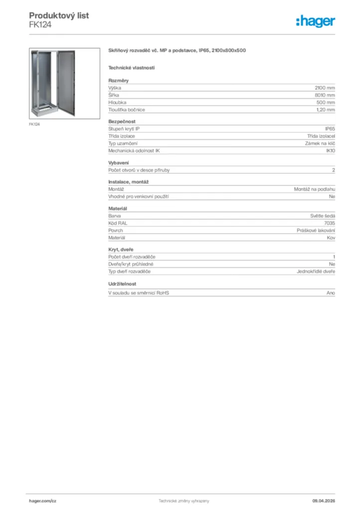 Obrázek Hager Product data sheet FK124 | Hager