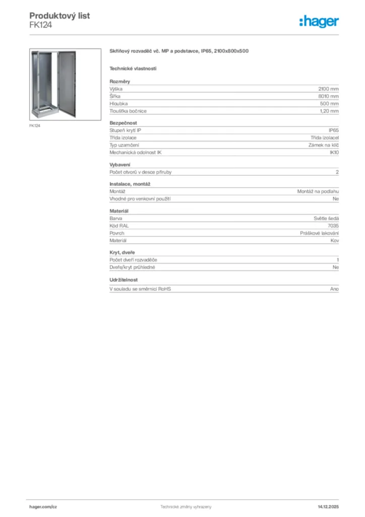 Obrázek Hager Produktový list FK124 | Hager