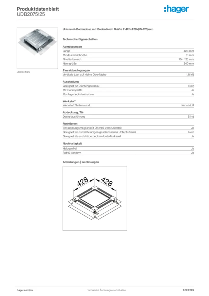 Bild Hager Produktdatenblatt UDB2075125 | Hager Deutschland