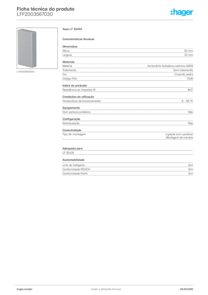 Imagem Hager Ficha técnica do produto LFF2003567030 | Hager Portugal