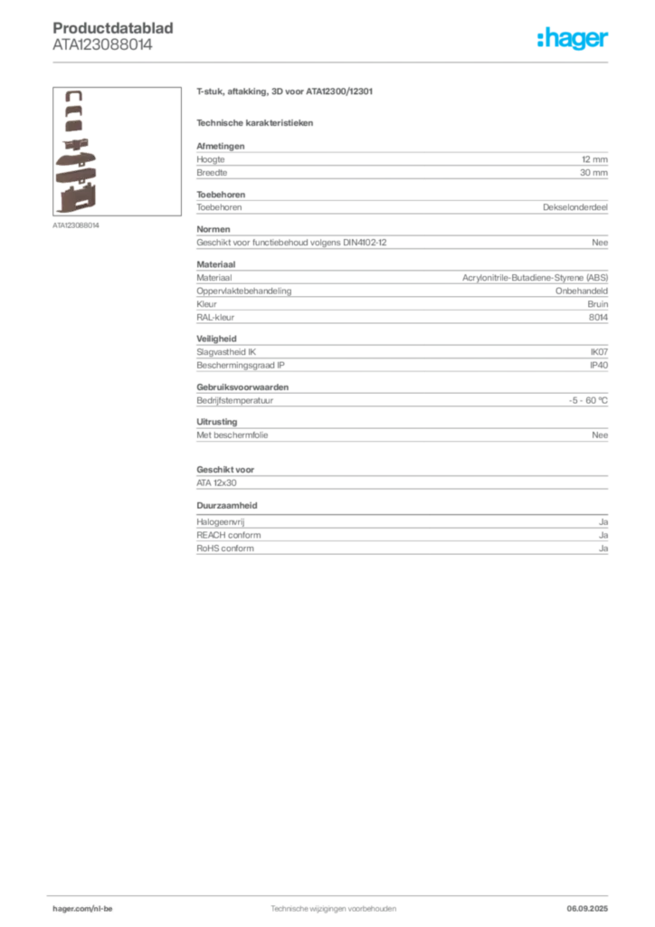 Afbeelding Hager Productdatablad ATA123088014 | Hager Belgium