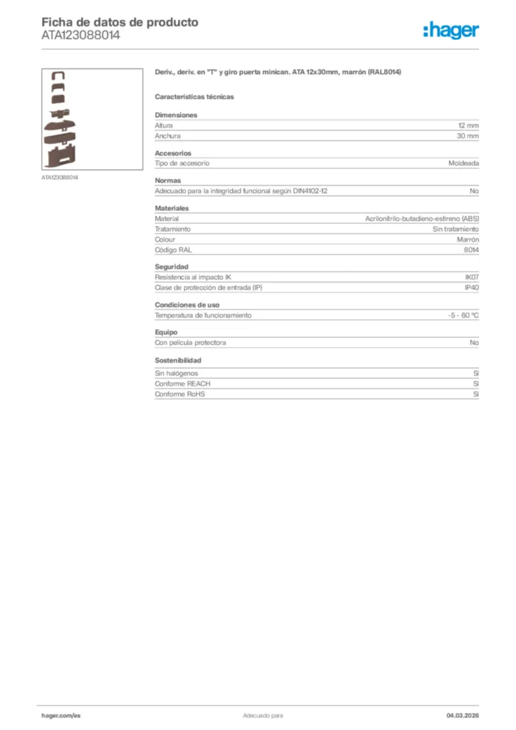 Imagen Hager Ficha de datos de producto ATA123088014 | Hager España