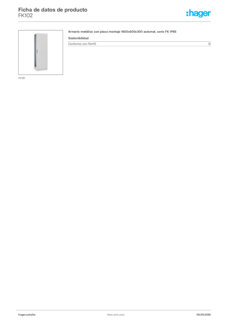 Imagen Hager Ficha de datos de producto FK102 | Hager España