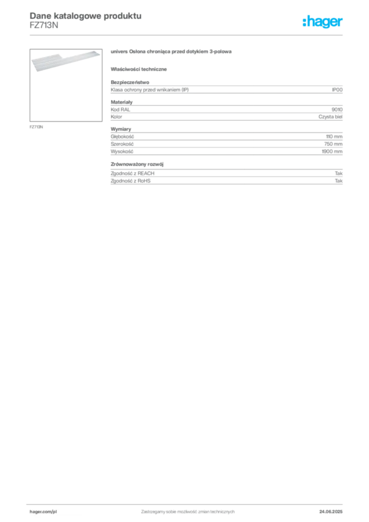 Zdjęcie Hager Dane katalogowe produktu FZ713N | Hager Polska