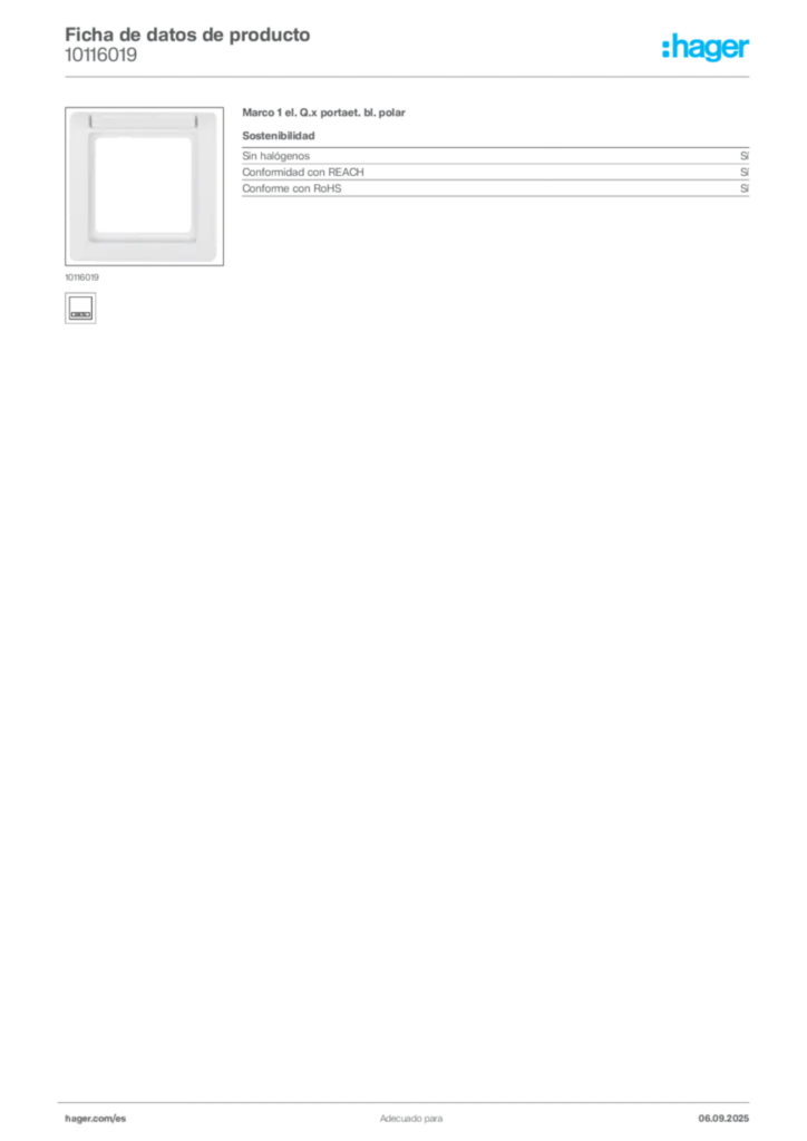 Imagen Hager Ficha de datos de producto 10116019 | Hager España