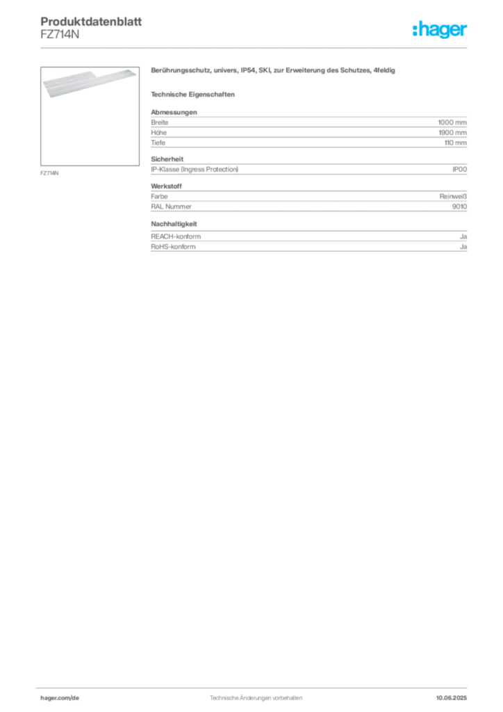 Bild Hager Produktdatenblatt FZ714N | Hager Deutschland