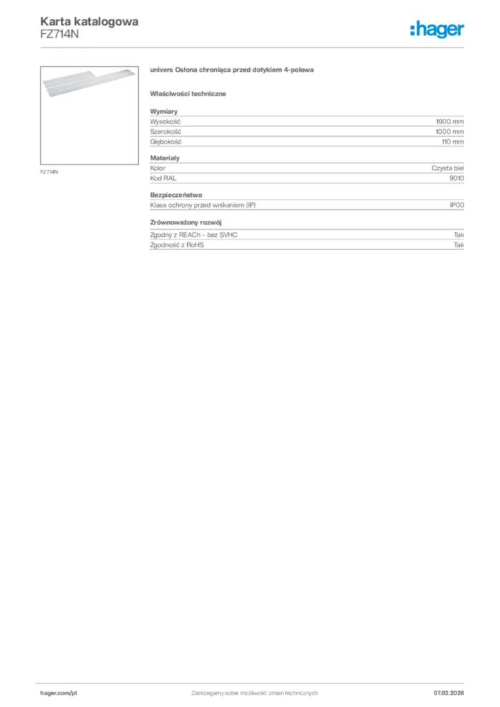 Zdjęcie Hager Karta katalogowa FZ714N | Hager Polska
