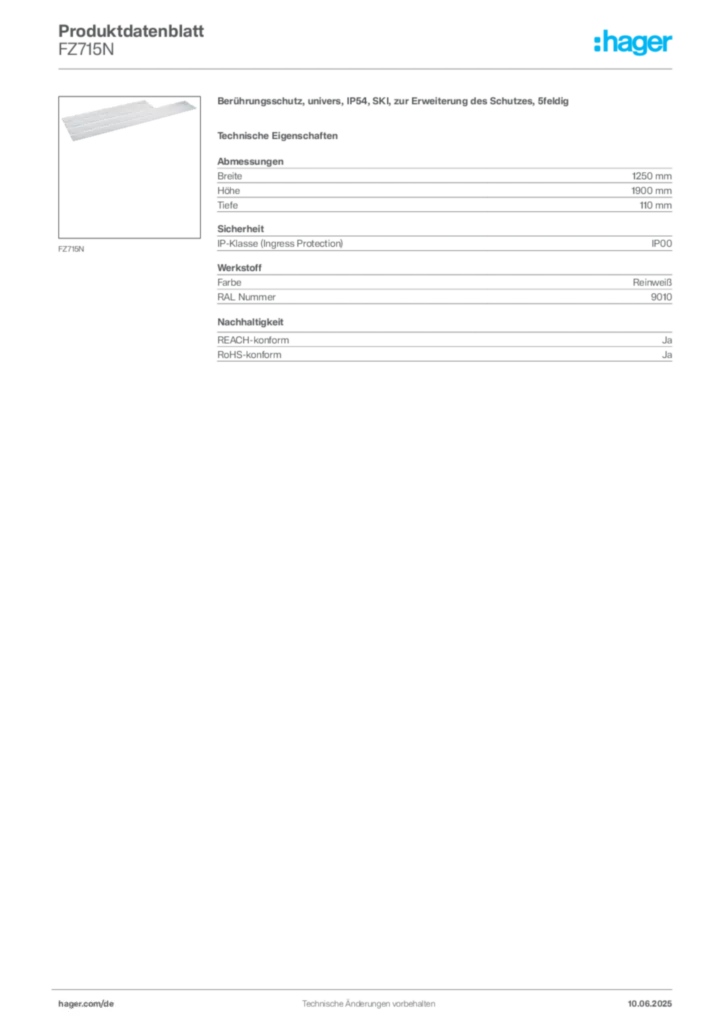 Bild Hager Produktdatenblatt FZ715N | Hager Deutschland
