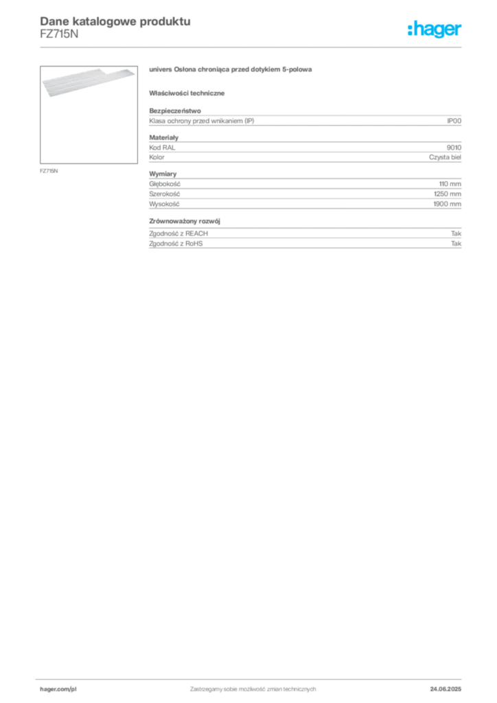 Zdjęcie Hager Dane katalogowe produktu FZ715N | Hager Polska