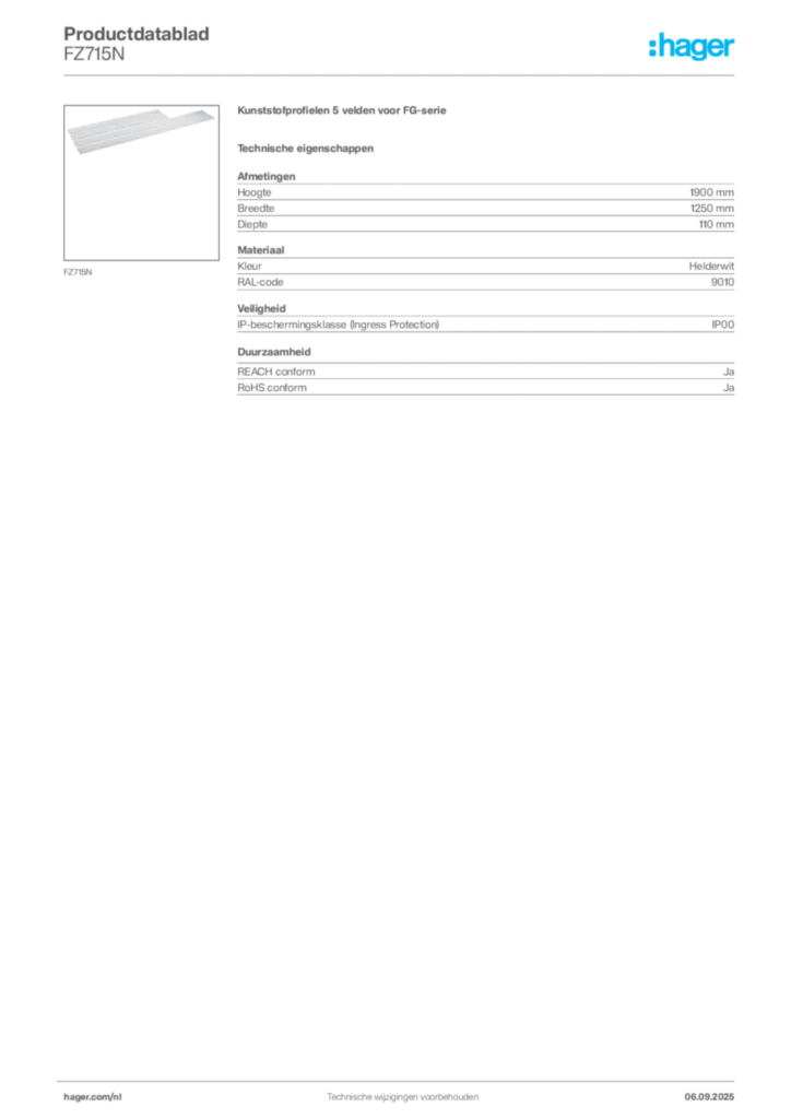 Afbeelding Hager Productdatablad FZ715N | Hager Nederland