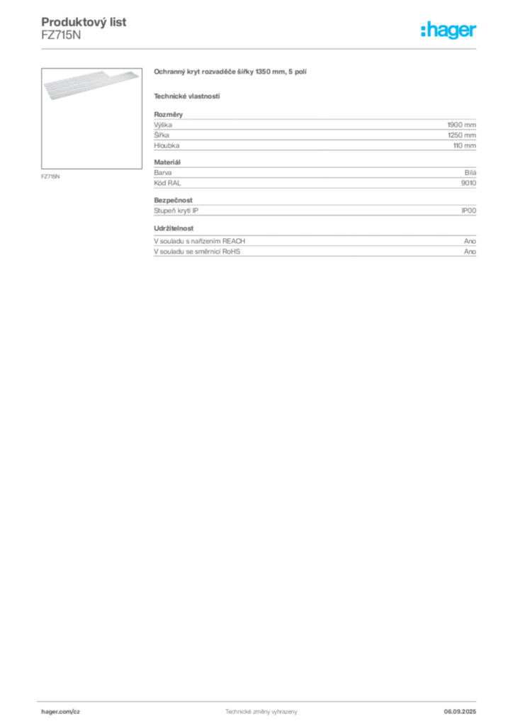 Obrázek Hager Produktový list FZ715N | Hager