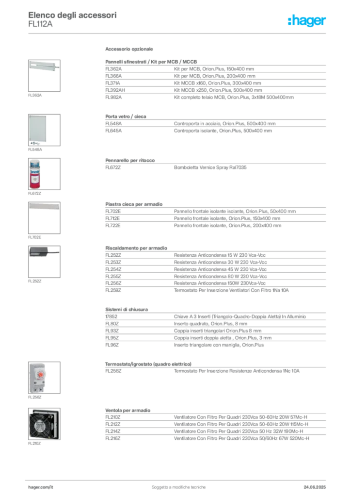 Immagine Hager Scheda tecnica del prodotto FL112A | Hager Italia