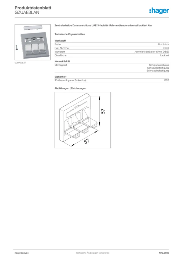 Bild Hager Produktdatenblatt GZUAE3LAN | Hager Deutschland