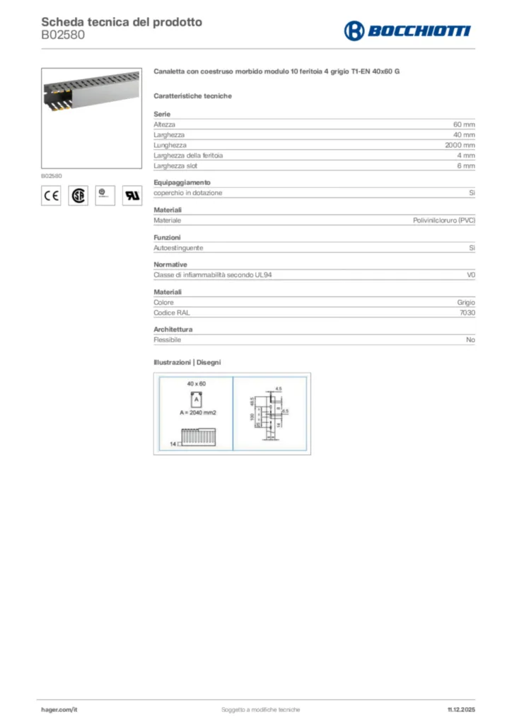 Immagine Bocchiotti Scheda tecnica del prodotto B02580 | Hager Italia