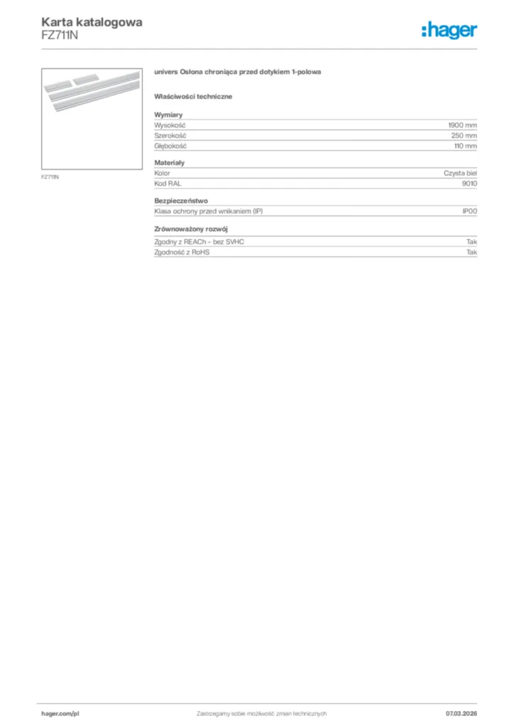 Zdjęcie Hager Karta katalogowa FZ711N | Hager Polska