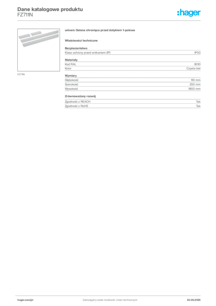 Zdjęcie Hager Dane katalogowe produktu FZ711N | Hager Polska