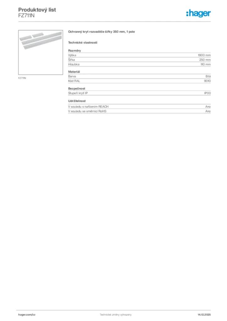 Obrázek Hager Produktový list FZ711N | Hager