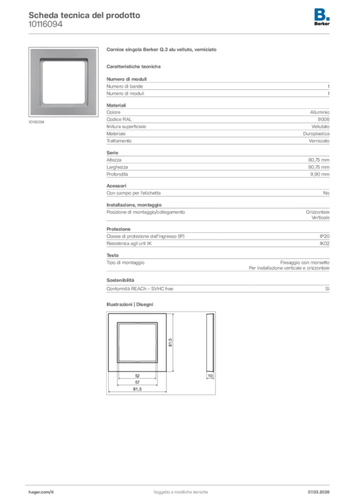 Immagine Berker Scheda tecnica del prodotto 10116094 | Hager Italia