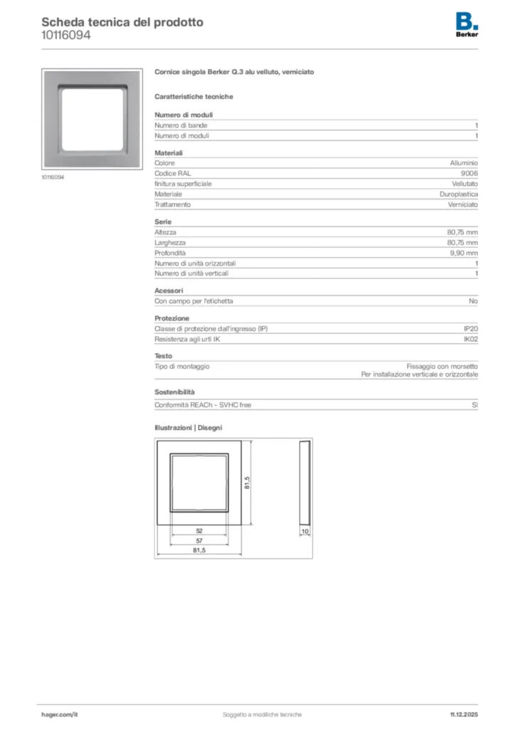 Immagine Berker Scheda tecnica del prodotto 10116094 | Hager Italia