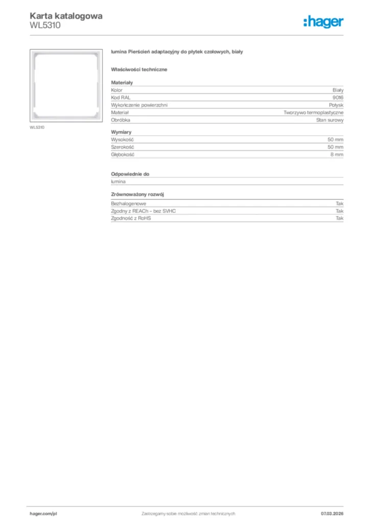 Zdjęcie Hager Karta katalogowa WL5310 | Hager Polska