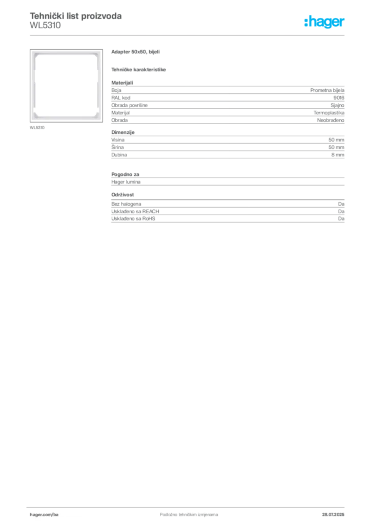 Slika Hager Product data sheet WL5310  | Hager
