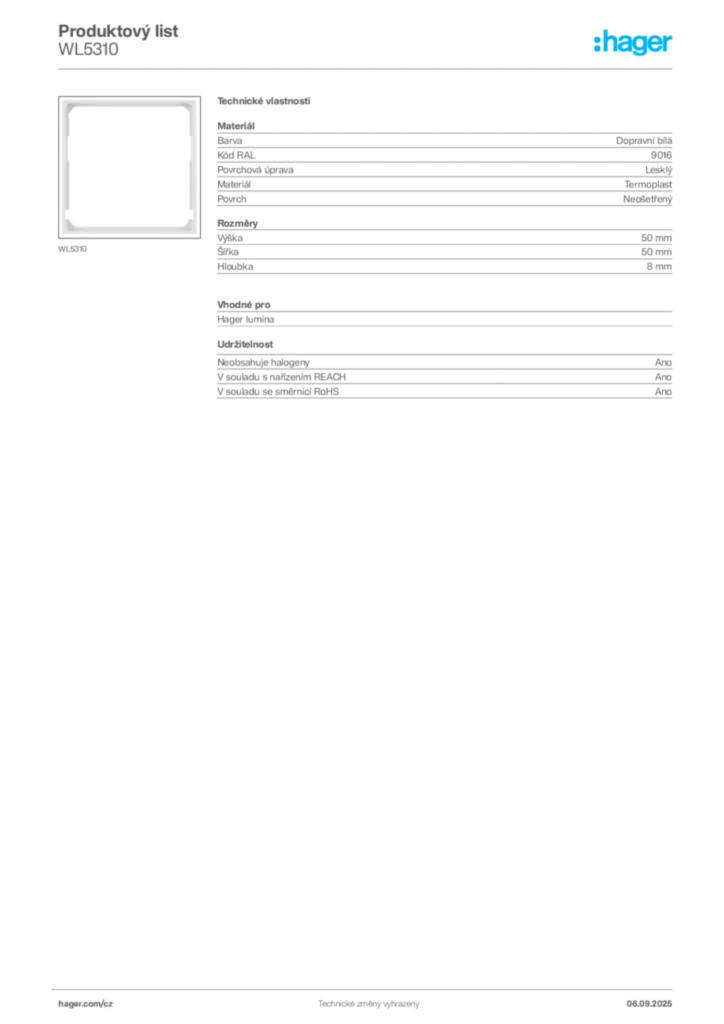 Obrázek Hager Produktový list WL5310 | Hager