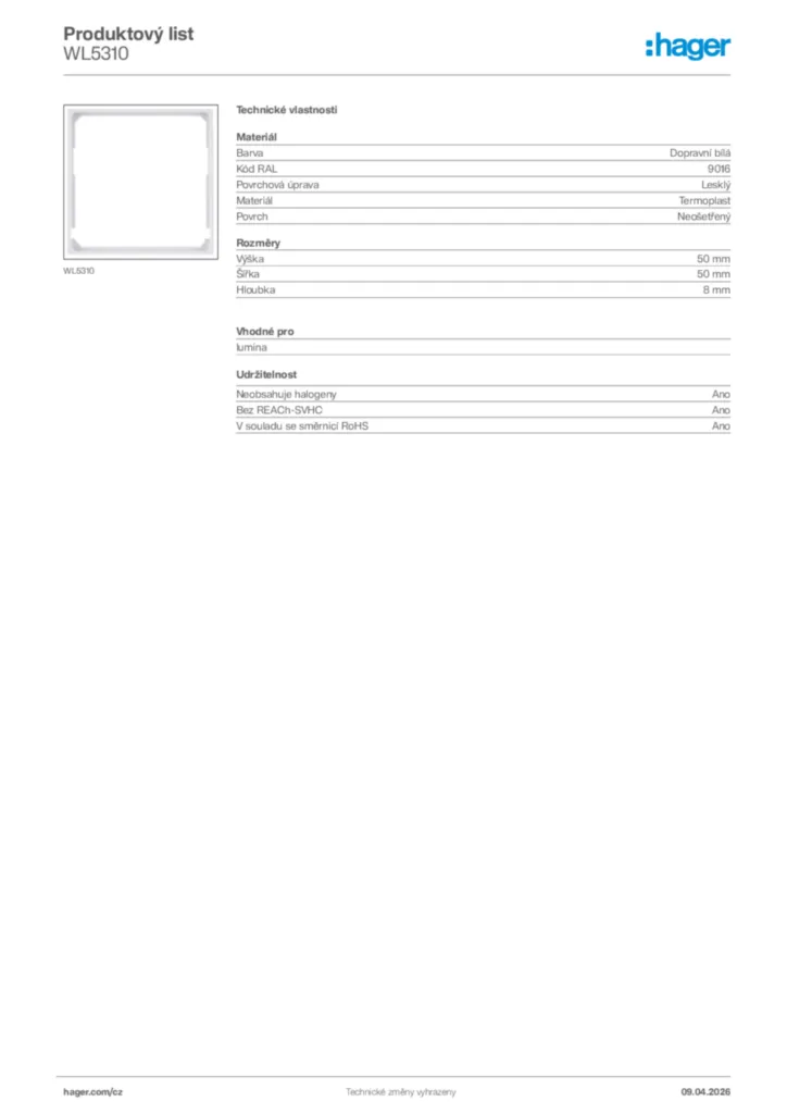 Obrázek Hager Product data sheet WL5310 | Hager