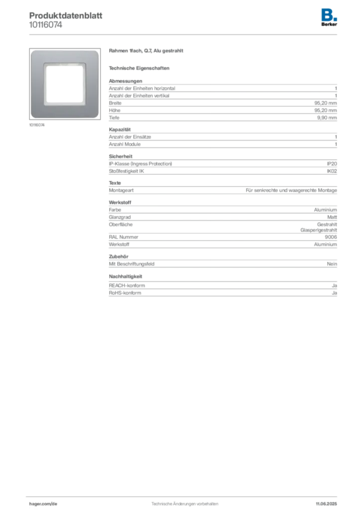 Bild Berker Produktdatenblatt 10116074 | Hager Deutschland