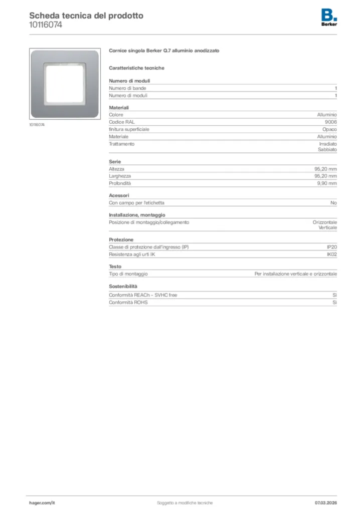 Immagine Berker Scheda tecnica del prodotto 10116074 | Hager Italia