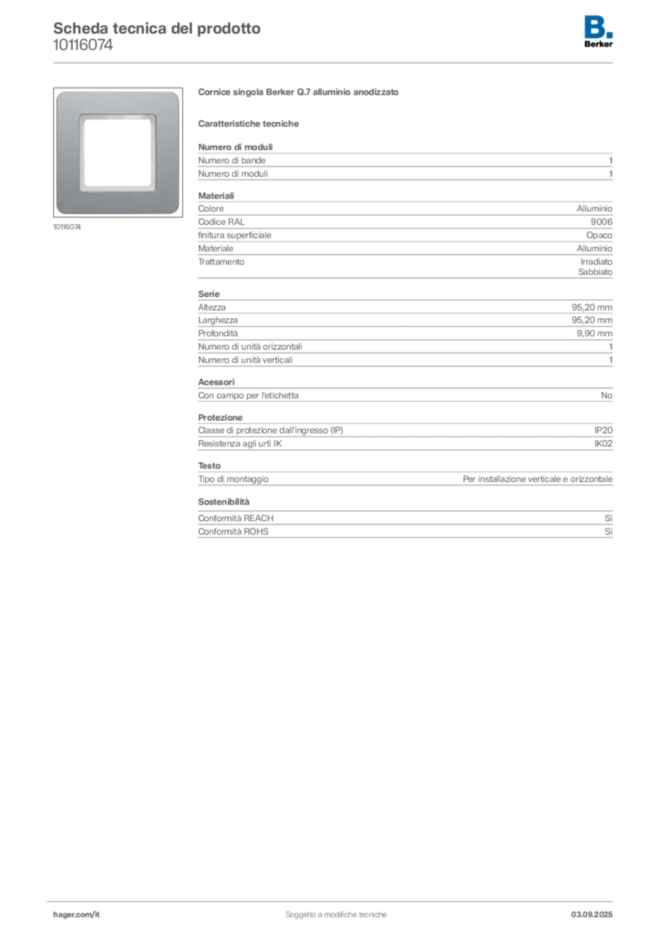 Immagine Berker Scheda tecnica del prodotto 10116074 | Hager Italia