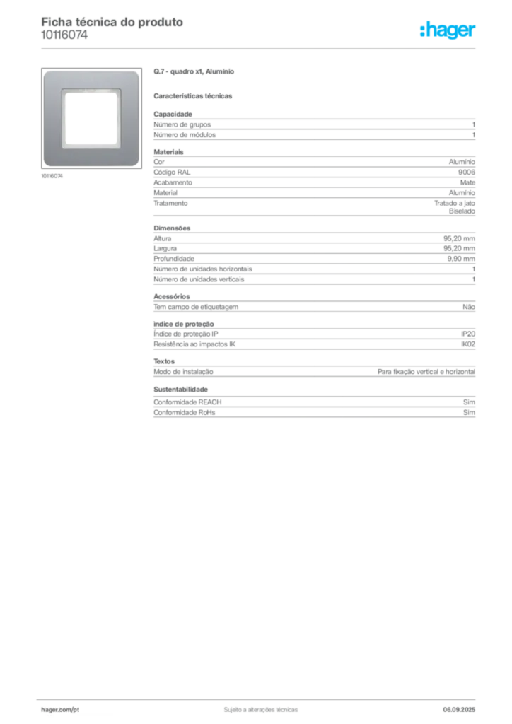 Imagem Hager Ficha técnica do produto 10116074 | Hager Portugal