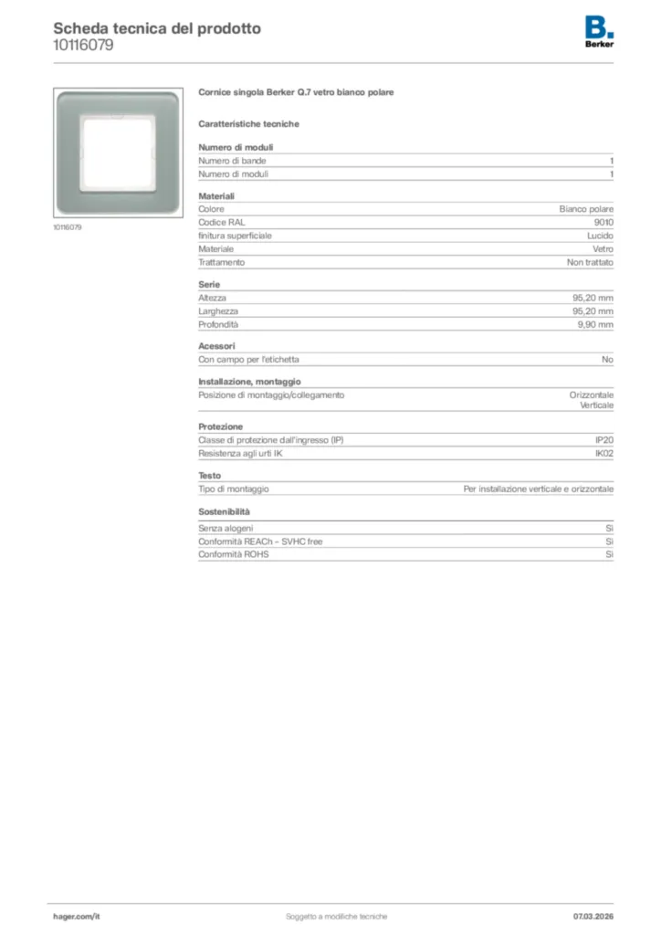 Immagine Berker Scheda tecnica del prodotto 10116079 | Hager Italia