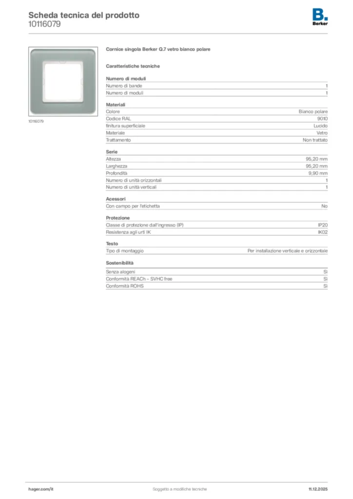 Immagine Berker Scheda tecnica del prodotto 10116079 | Hager Italia