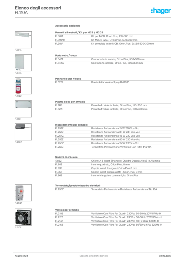 Immagine Hager Scheda tecnica del prodotto FL110A | Hager Italia