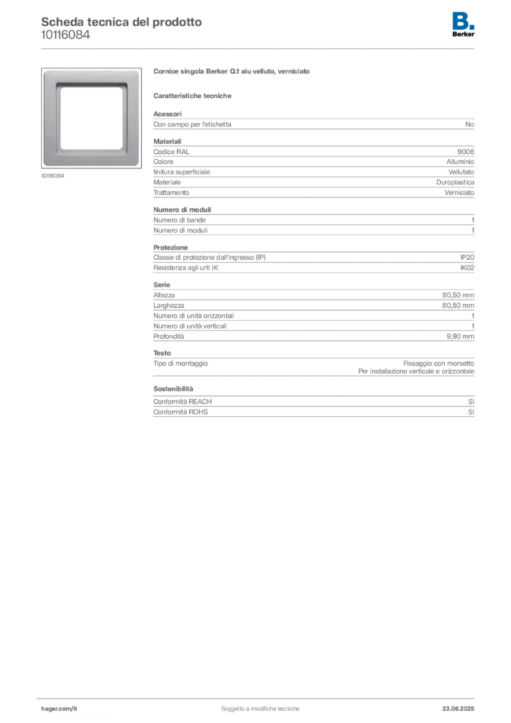 Immagine Berker Scheda tecnica del prodotto 10116084 | Hager Italia