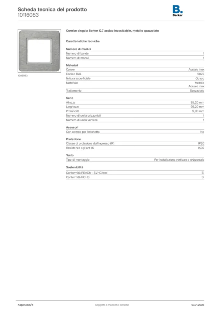 Immagine Berker Scheda tecnica del prodotto 10116083 | Hager Italia