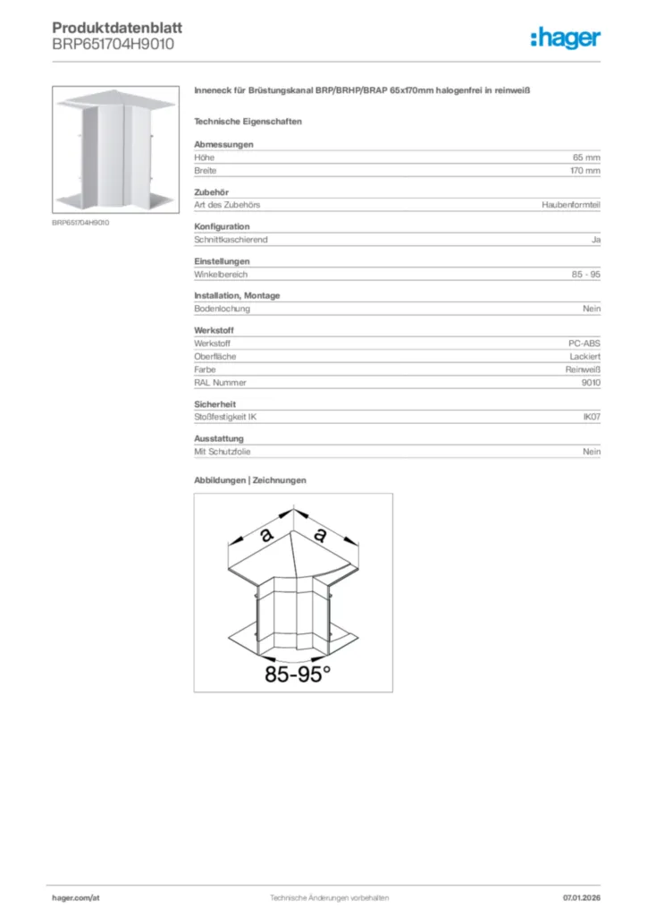 Bild Hager Produktdatenblatt BRP651704H9010 | Hager Deutschland