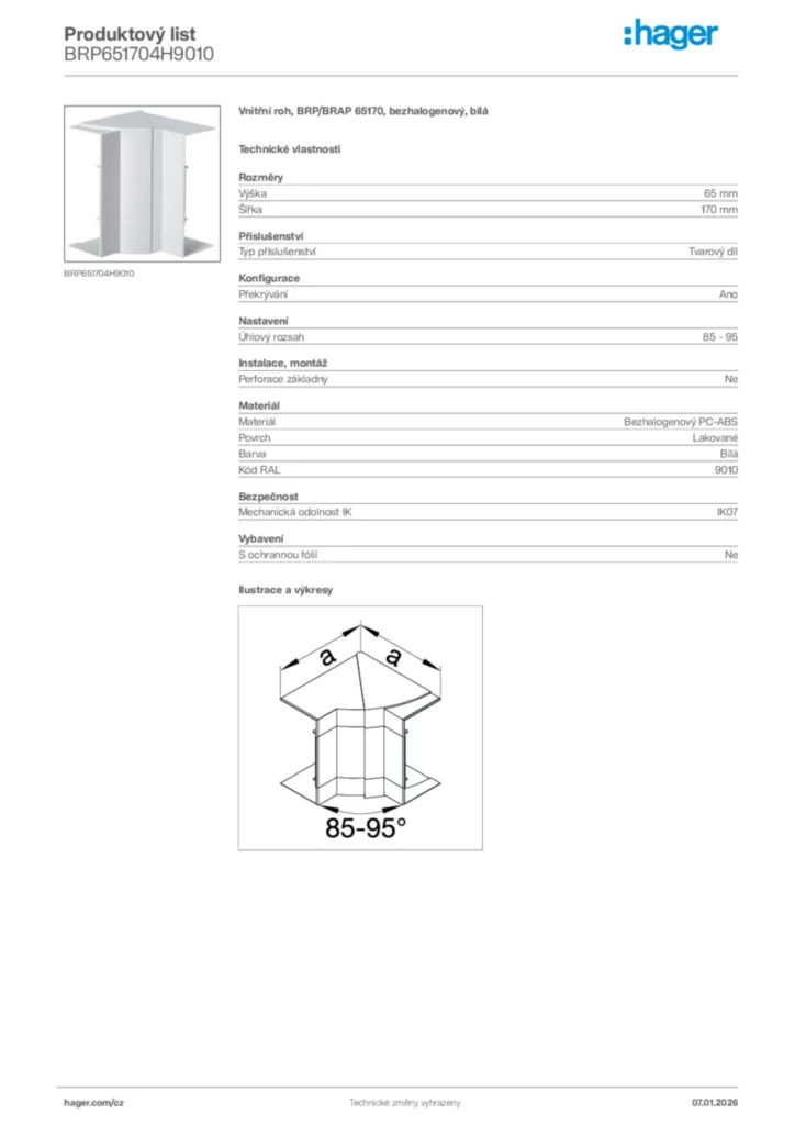 Obrázek Hager Product data sheet BRP651704H9010 | Hager